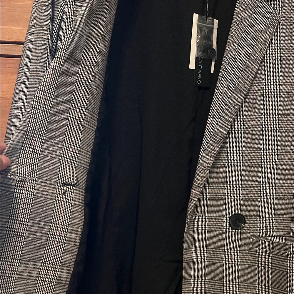 Lucy Paris double button grey plaid contemporary tailored Blazer XS NWT - Picture 7 of 15